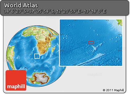 Physical Location Map of the Area around 37° 51' 10" S, 12° 49' 29" E