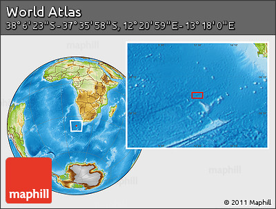 Physical Location Map of the Area around 37° 51' 10" S, 12° 49' 29" E