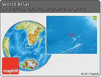 Physical Location Map of the Area around 37° 51' 10" S, 12° 49' 29" E