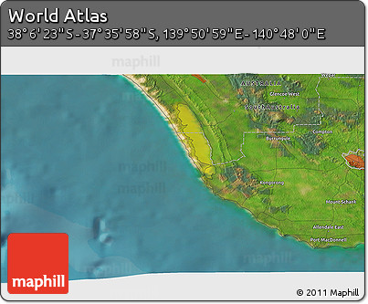 Satellite 3D Map of the Area around 37° 51' 10" S, 140° 19' 29" E