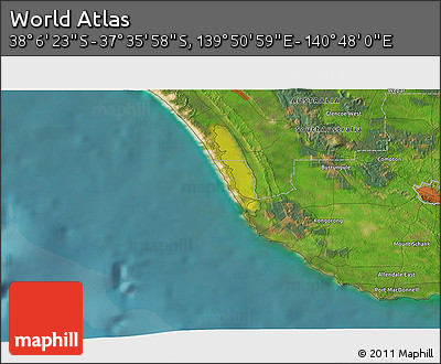 Satellite 3D Map of the Area around 37° 51' 10" S, 140° 19' 29" E