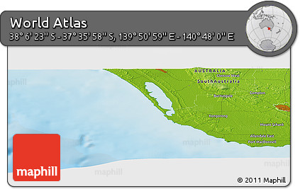 Physical Panoramic Map of the Area around 37° 51' 10" S, 140° 19' 29" E