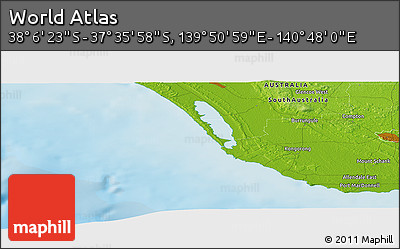 Physical Panoramic Map of the Area around 37° 51' 10" S, 140° 19' 29" E