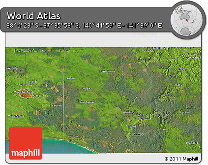 Satellite 3D Map of the Area around 37° 51' 10" S, 141° 10' 30" E
