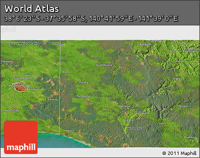 Satellite 3D Map of the Area around 37° 51' 10" S, 141° 10' 30" E