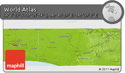 Physical Panoramic Map of the Area around 37° 51' 10" S, 141° 10' 30" E