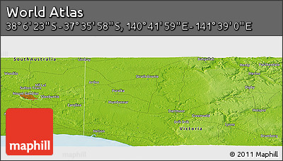 Physical Panoramic Map of the Area around 37° 51' 10" S, 141° 10' 30" E
