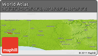 Physical Panoramic Map of the Area around 37° 51' 10" S, 141° 10' 30" E