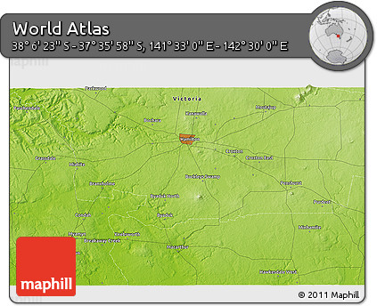 Physical 3D Map of the Area around 37° 51' 10" S, 142° 1' 30" E