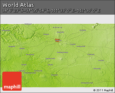 Physical 3D Map of the Area around 37° 51' 10" S, 142° 1' 30" E