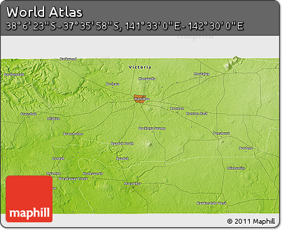 Physical 3D Map of the Area around 37° 51' 10" S, 142° 1' 30" E