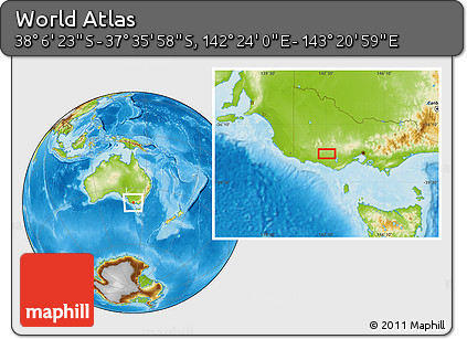 Physical Location Map of the Area around 37° 51' 10" S, 142° 52' 30" E