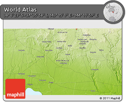Physical 3D Map of the Area around 37° 51' 10" S, 143° 43' 29" E