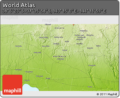 Physical 3D Map of the Area around 37° 51' 10" S, 143° 43' 29" E