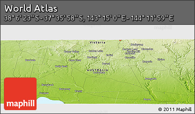 Physical Panoramic Map of the Area around 37° 51' 10" S, 143° 43' 29" E