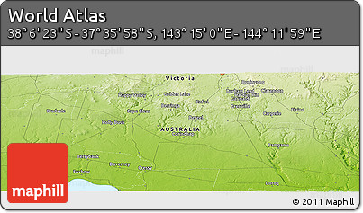 Physical Panoramic Map of the Area around 37° 51' 10" S, 143° 43' 29" E