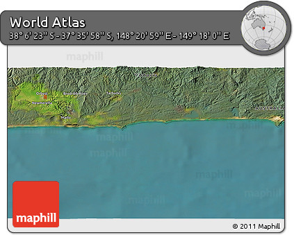 Satellite 3D Map of the Area around 37° 51' 10" S, 148° 49' 29" E