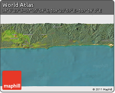 Satellite 3D Map of the Area around 37° 51' 10" S, 148° 49' 29" E