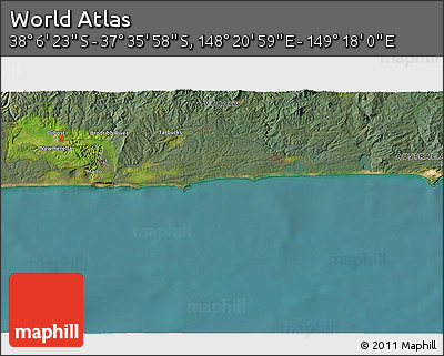 Satellite 3D Map of the Area around 37° 51' 10" S, 148° 49' 29" E