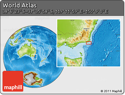 Physical Location Map of the Area around 37° 51' 10" S, 149° 40' 30" E