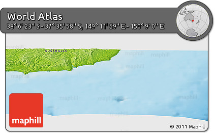 Physical Panoramic Map of the Area around 37° 51' 10" S, 149° 40' 30" E