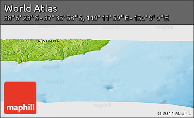 Physical Panoramic Map of the Area around 37° 51' 10" S, 149° 40' 30" E