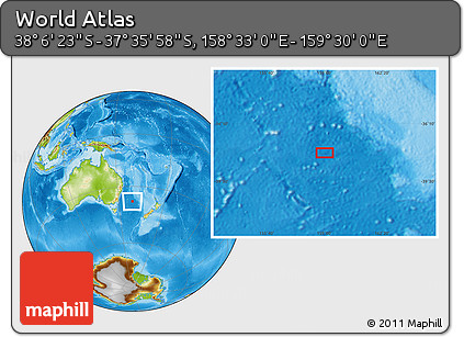 Physical Location Map of the Area around 37° 51' 10" S, 159° 1' 30" E