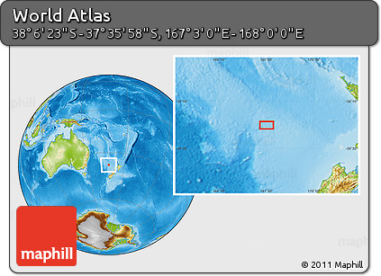 Physical Location Map of the Area around 37° 51' 10" S, 167° 31' 30" E