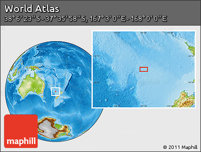 Physical Location Map of the Area around 37° 51' 10" S, 167° 31' 30" E