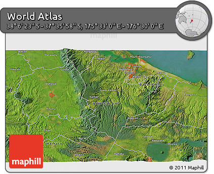 Satellite 3D Map of the Area around 37° 51' 10" S, 176° 1' 30" E