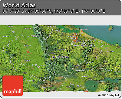 Satellite 3D Map of the Area around 37° 51' 10" S, 176° 1' 30" E