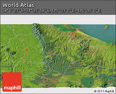 Satellite 3D Map of the Area around 37° 51' 10" S, 176° 1' 30" E