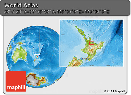 Physical Location Map of the Area around 37° 51' 10" S, 176° 1' 30" E