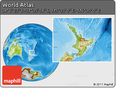 Physical Location Map of the Area around 37° 51' 10" S, 176° 1' 30" E