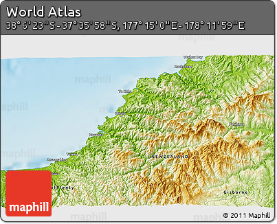 Physical 3D Map of the Area around 37° 51' 10" S, 177° 43' 29" E