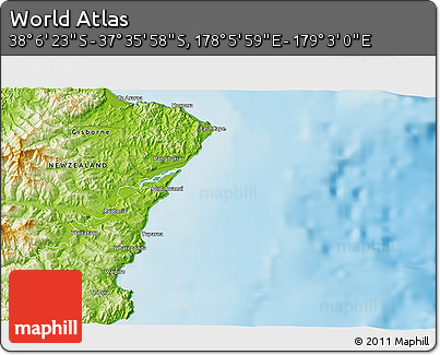 Physical 3D Map of the Area around 37° 51' 10" S, 178° 34' 29" E