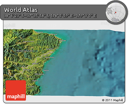 Satellite 3D Map of the Area around 37° 51' 10" S, 178° 34' 29" E