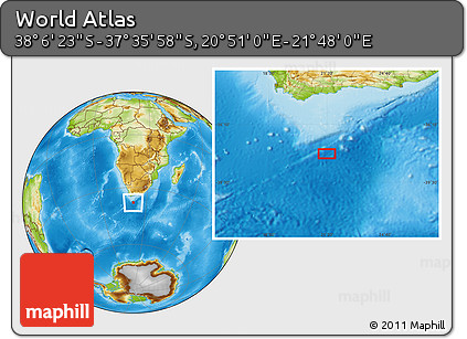 Physical Location Map of the Area around 37° 51' 10" S, 21° 19' 30" E