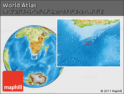Physical Location Map of the Area around 37° 51' 10" S, 21° 19' 30" E