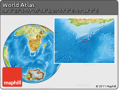 Physical Location Map of the Area around 37° 51' 10" S, 21° 19' 30" E