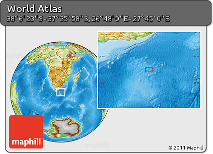 Physical Location Map of the Area around 37° 51' 10" S, 27° 16' 29" E