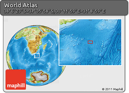 Physical Location Map of the Area around 37° 51' 10" S, 30° 40' 29" E