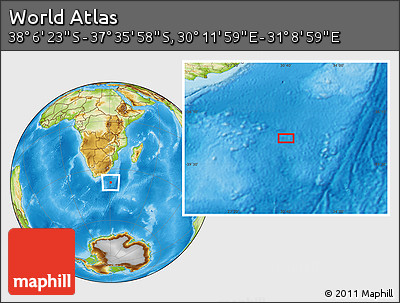 Physical Location Map of the Area around 37° 51' 10" S, 30° 40' 29" E