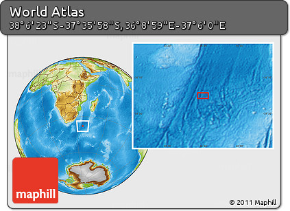 Physical Location Map of the Area around 37° 51' 10" S, 36° 37' 30" E