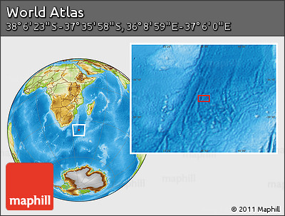 Physical Location Map of the Area around 37° 51' 10" S, 36° 37' 30" E