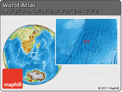 Physical Location Map of the Area around 37° 51' 10" S, 36° 37' 30" E