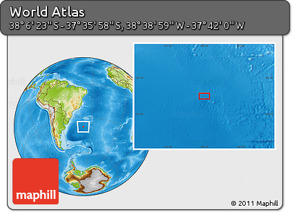 Physical Location Map of the Area around 37° 51' 10" S, 38° 10' 29" W