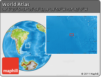 Physical Location Map of the Area around 37° 51' 10" S, 38° 10' 29" W