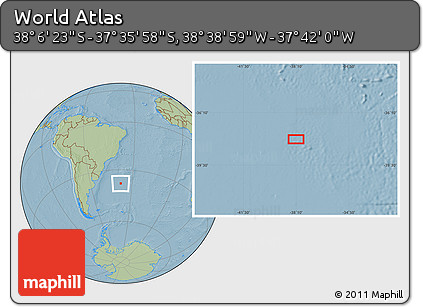 Savanna Style Location Map of the Area around 37° 51' 10" S, 38° 10' 29" W, hill shading