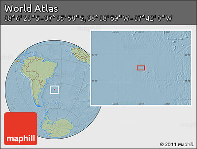 Savanna Style Location Map of the Area around 37° 51' 10" S, 38° 10' 29" W, hill shading